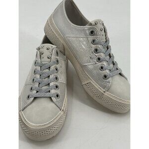 NWOB Blowfish White Silver Leather Sneakers Shoes Low Top Lace Up Studs 7M